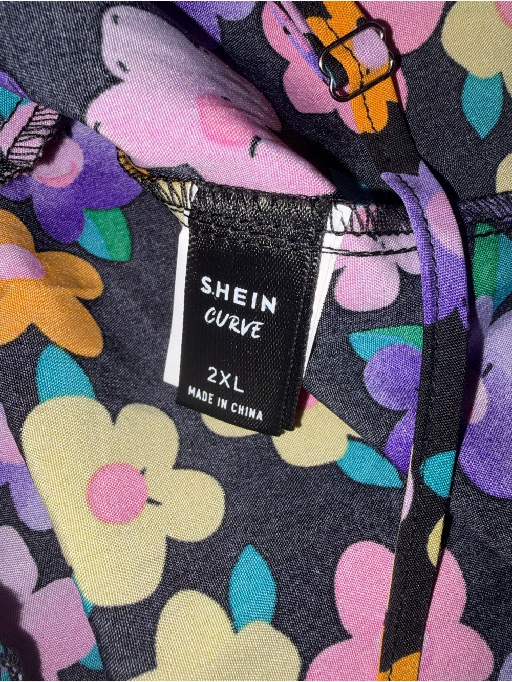 🌼EUC SHEIN "All Over Happy🙂Floral🌼 Wide Leg Jumpsuit w/Pockets🤗" Black🖤 Sz 2XL - Picture 11 of 12